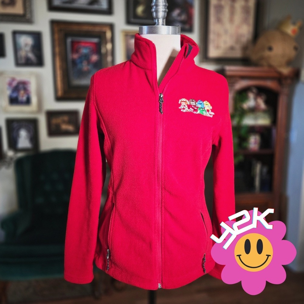 Vintage Y2K Crossland Red Fleece Full Zip Jacket M&Ms Characters Embroidered